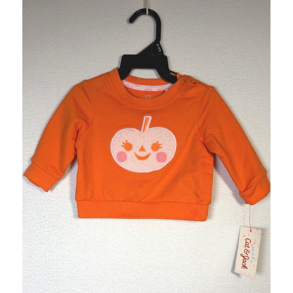 Cat & Jack Pumpkin Sweatshirt Baby 3 Months Orange NWT Halloween Fall Top